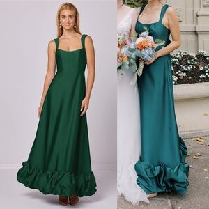 Azazie Barbie 1023 bubble hem bridesmaid dress in dark green size A4